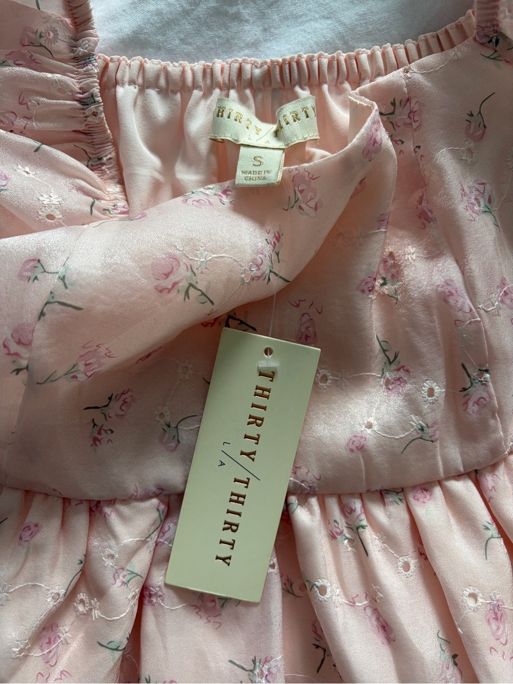 Thirty Thirty Pink Coquette Fairy Square-Neck Floral Babydoll Mini Dress Small - Picture 12 of 14